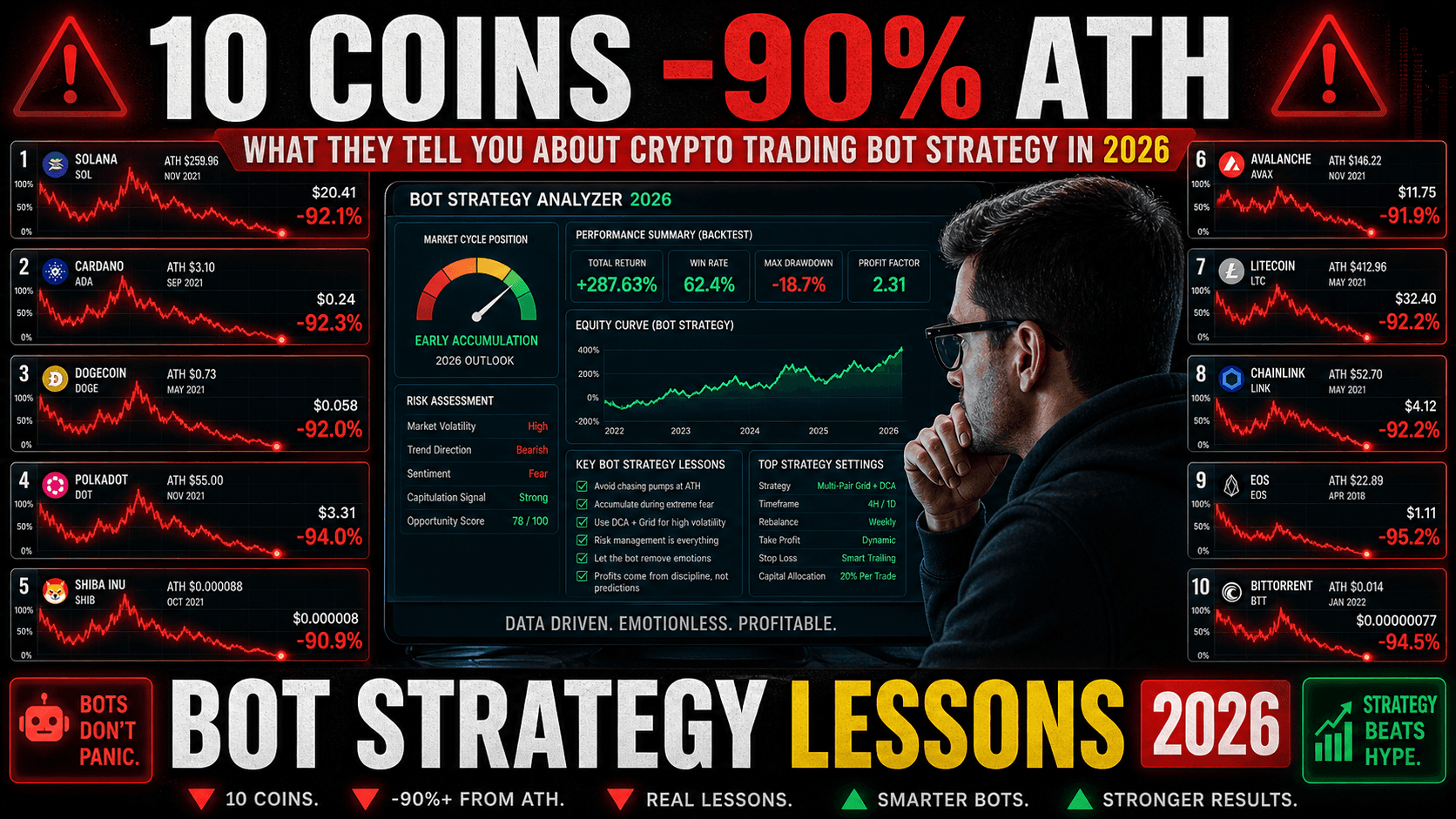 What 10 Coins Down 90%+ from Their All-Time Highs Tell You About Crypto Trading Bot Strategy in 2026