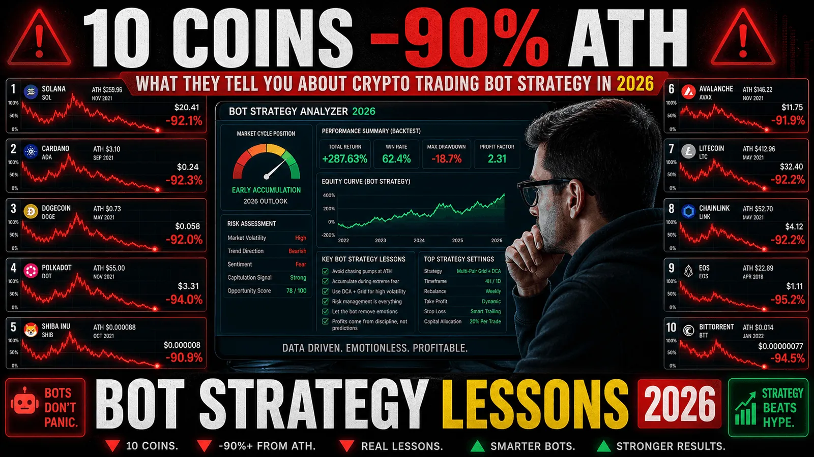 What 10 Coins Down 90%+ from Their All-Time Highs Tell You About Crypto Trading Bot Strategy in 2026